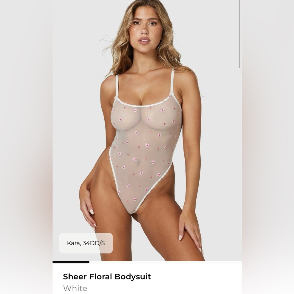 Lounge - Sheer Floral Body Suit - White XS